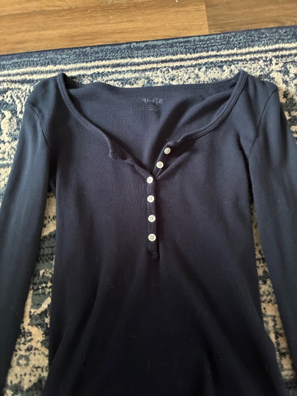 john galt Long-Sleeve Ribbed Henley Top - Navy